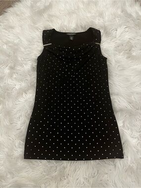WHBM Black Sleeveless Dot Top with Jewel Accents